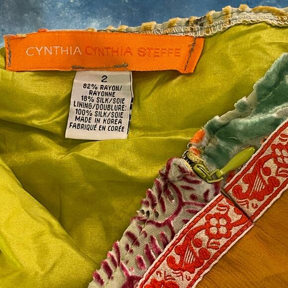 Boho Festival Silk Blend Gypsy Midi Skirt Devoré Velvet Cynthia Steffe Size 16 - Picture 10 of 14